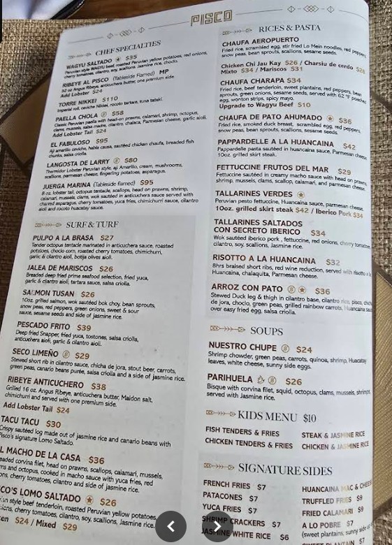 Pisco Peruvian Gastrobar - Orlando Restaurant Menu | Updated Prices ...