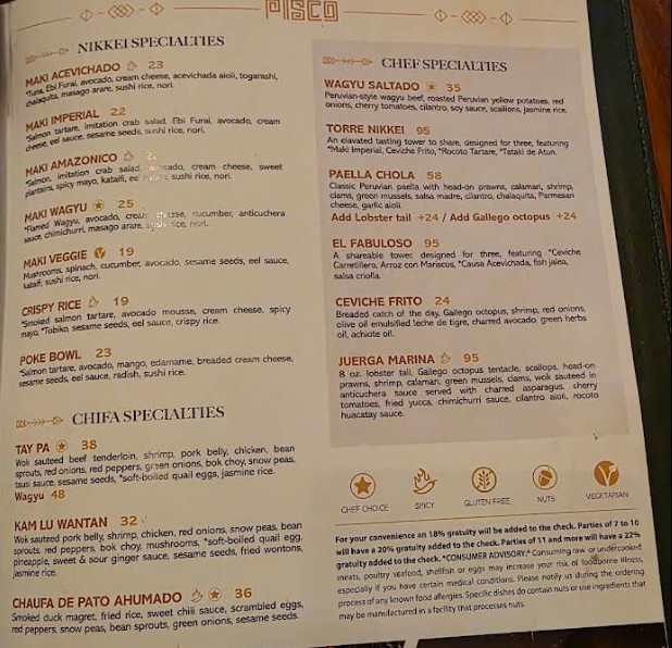 Pisco Peruvian Gastrobar - Orlando Restaurant Menu | Updated Prices ...