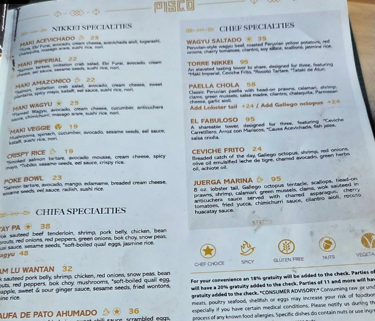 Pisco Peruvian Gastrobar - Orlando Restaurant Menu | Updated Prices ...
